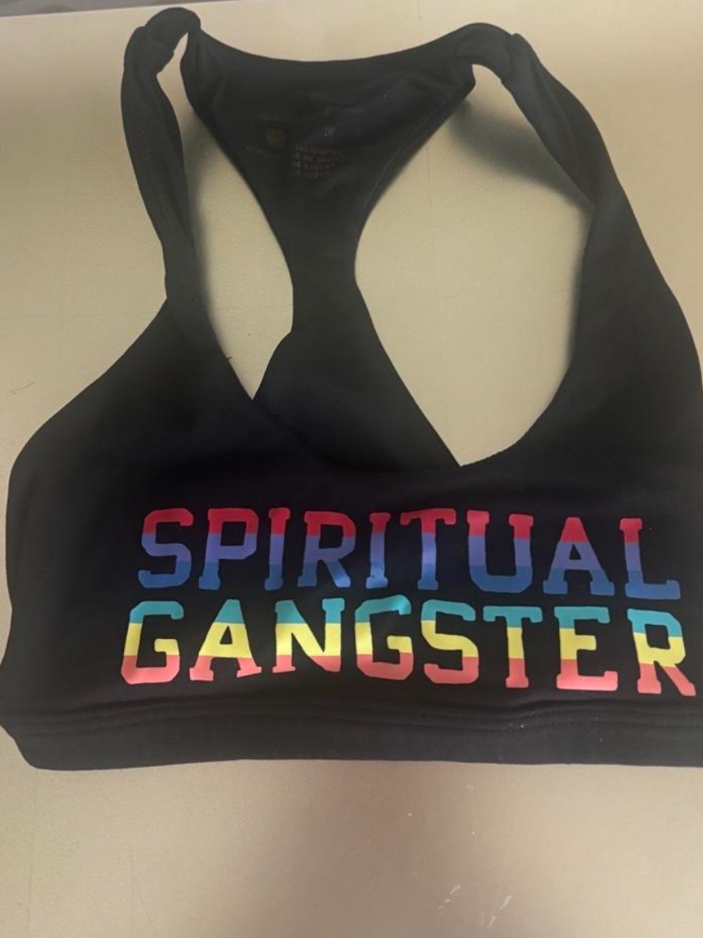 Spiritual Gangster Black Sports Bra with Multicolor Logo Xs